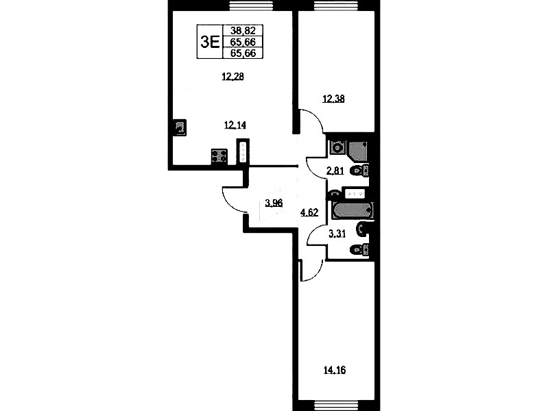 2-комнатная квартира 65.66 м², 9/9 эт., ЖК «Квартал Лаголово»